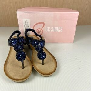 NIB GC Shoes Jasmine Navy Embellished Wedge Sandals Size 8
